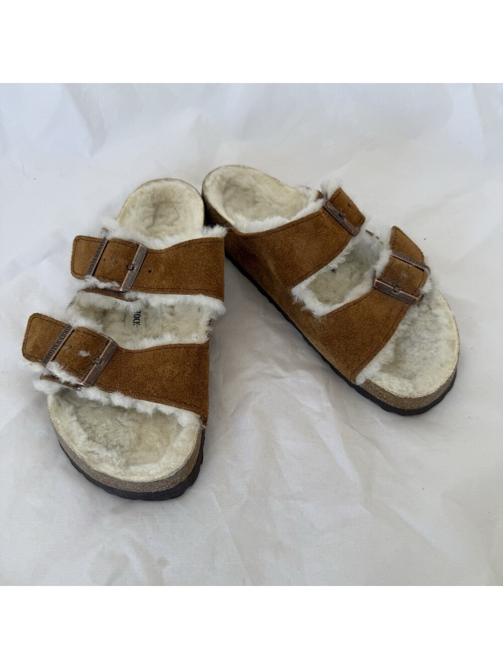Birkenstock Arizona Suede Leather Shearling Lined Size W 7/M 5 Chestnut